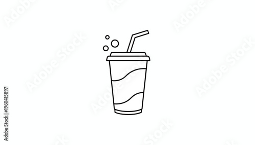 Outline icon of a soda cup with straw and bubbles, simple line art for beverage concept