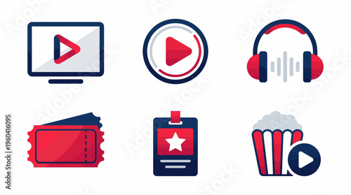 A collection of colorful icons representing online entertainment and media