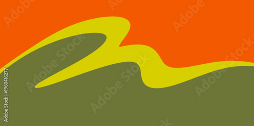 Retro wavy landscape vector background. Abstract minimalist landscape illustration featuring organic flowing shapes in vintage orange, olive green, and yellow tones for modern creative designs.