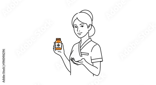 Nurse holding a bottle of pills, illustration of healthcare and medicine