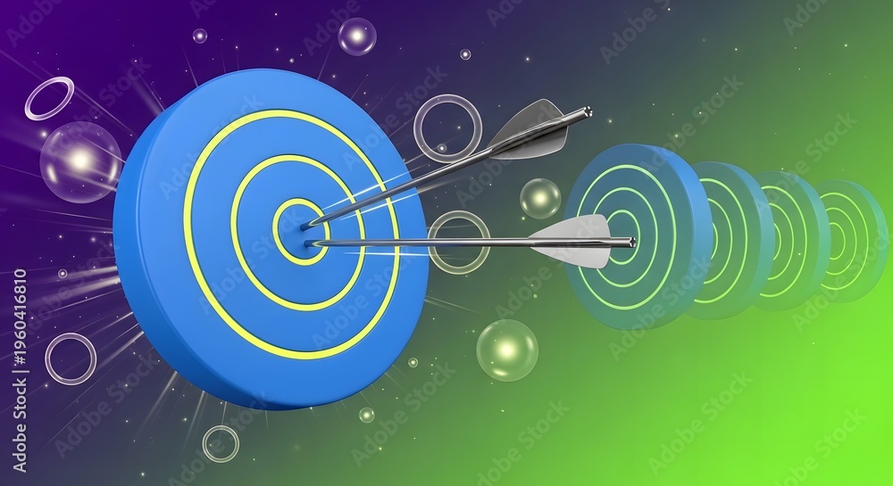 Fototapeta premium A 3d rendered conceptual image featuring arrows hitting the center of a blue target for success