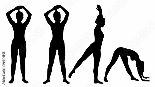 Black silhouette vector set of fitness workout poses for yoga and exercise