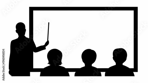 Teacher explaining lesson to students in classroom setting with whiteboard