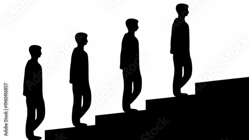 Black silhouettes of people climbing up stairs in a vector graphic illustration