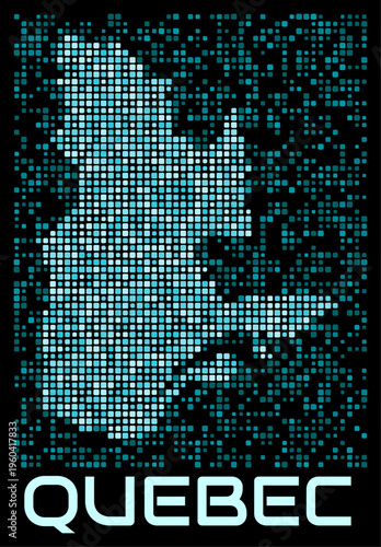 Quebec, Canada digital dotted map. Shape of the province in cyan color palette on dark background. Futuristic Quebec, Canada map design. Vector illustration.