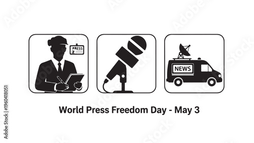 World Press Freedom Day Icons Set For Journalism And Media Concepts
