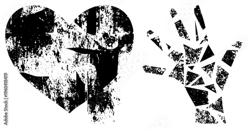 Broken heart with shattered glass effect, emotional distress symbol, heartbreak graphic, relationship breakup, grief illustration.