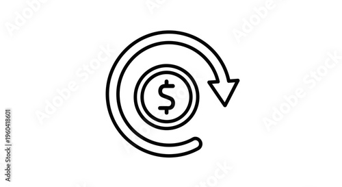 Money Refund Icon: Coin with Dollar Sign and Circular Arrow, Financial Return Concept