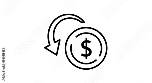 Money Refund Icon: Dollar Coin with Curved Arrow Symbolizing Return