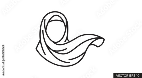 Muslim Woman Wearing Hijab Scarf, Islamic Fashion, Simple Line Art Icon
