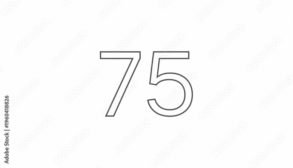 Obraz premium Number 75 Outline, Minimalist Design, White Background, Graphic Element