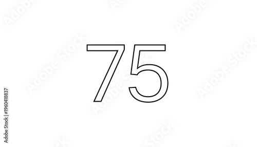 Number 75, Seventy Five, Bold Outline, White Background, Graphic Element
