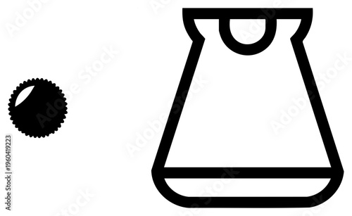 Laboratory glassware flask with narrow neck and wide base, scientific capsule with serrated edge, vector symbols, chemistry equipment, research tools.