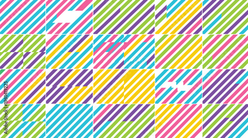 Abstract Colorful Diagonal Stripe Pattern Collection with Geometric Tile Set for Modern Graphic Design, Digital Textures, Web Banners, and Creative Backdrop Elements