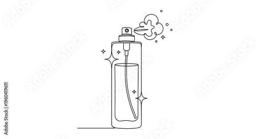 Minimalist Spray Bottle Line Art with Sparkles and Mist - Beauty and Skincare Concept