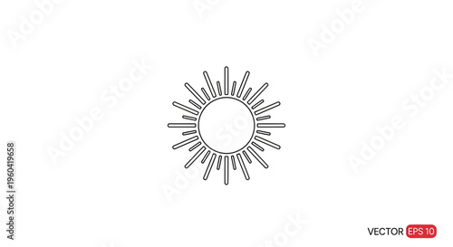 Minimalist Sun Icon with Rays, Simple Line Art, Vector Illustration