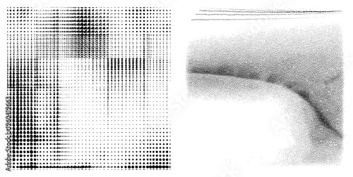Vector graphic using halftone dots to simulate shading and form, abstract texture, print design element, digital art, dot matrix illusion.