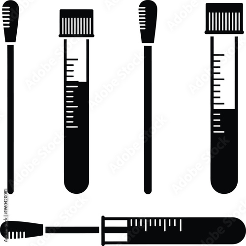 Medical Lab Test Kit Vector Set - Swabs and Graduated Test Tubes Icons for Healthcare Diagnostics