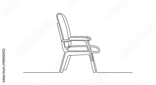 Minimalist single line drawing of a modern armchair on a white background.