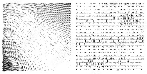 Black and white halftone dots forming gradient fade, print design element, typography background, graphic texture, visual noise, screen printing effect.