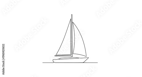 Minimalist Single Line Drawing of a Sailboat on Calm Water