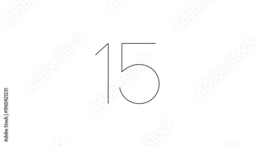 Minimalist Number 15 in Thin Line Style on White Background