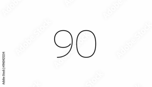 Minimalist Number 90 in Black Outline on White Background
