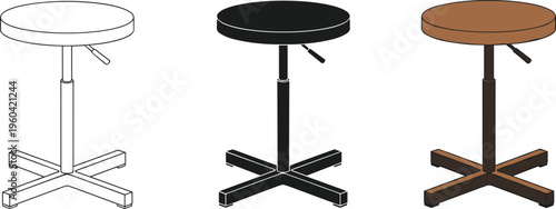 Adjustable round table set illustration, white black brown furniture design, modern minimal style, isolated side table concept for interior decor