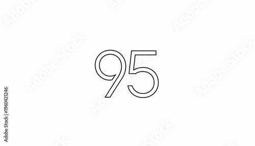Minimalist Number 95 Outline on White Background