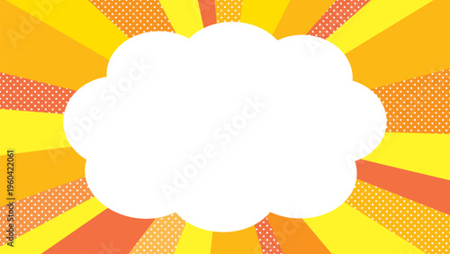 ポップなドットと黄色のサンバーストに雲吹き出しの動画用背景 映像デザイン