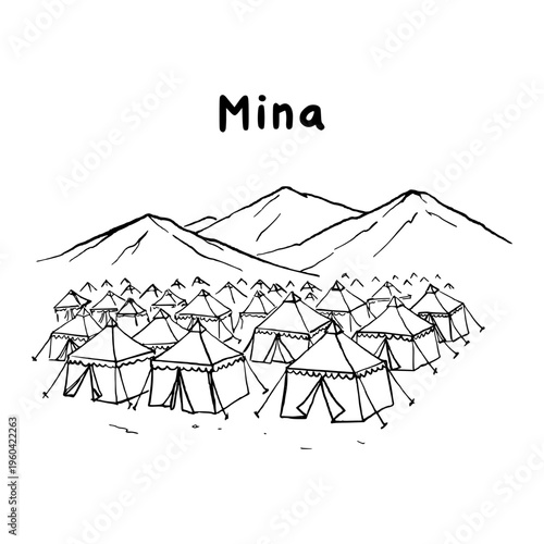 Mina Tent City Hajj Pilgrimage Line Art Vector