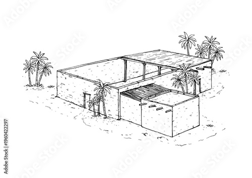 Early Mosque of Madinah Islamic Architecture Illustration