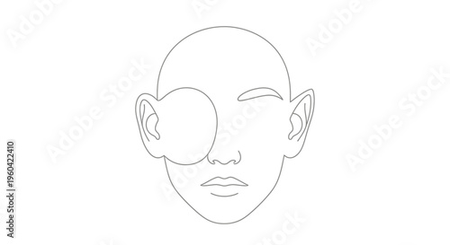 Minimalist line art of a face with an eye patch, abstract portrait, modern design