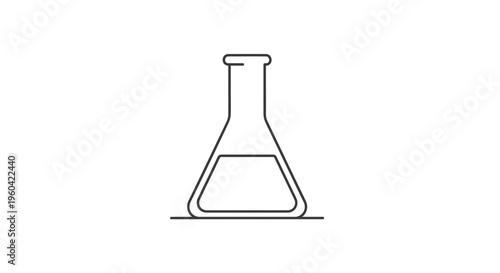 Minimalist Line Art of a Laboratory Flask with Liquid, Science and Chemistry Icon