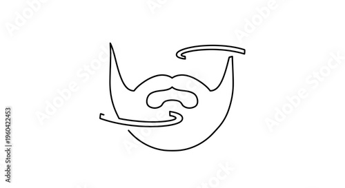 Minimalist Line Art of a Man's Beard and Mustache, Stylized Facial Hair Icon