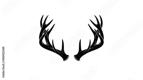 Symmetrical black silhouette of large deer antlers shown from the front, suitable for logos or wilderness-themed graphic design projects.