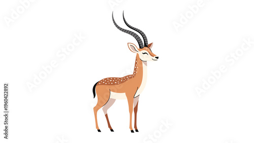 Graceful gazelle standing elegantly with its long curved horns and spotted coat, depicted in a clean and modern illustration style for nature.