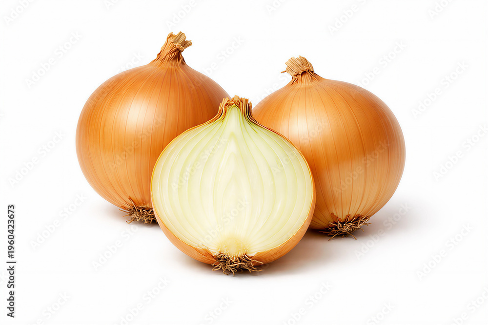 Fototapeta premium Yellow onions group showing variety and natural fresh produce arrangement