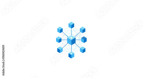 Abstract Network Connection with Blue Cubes and Lines