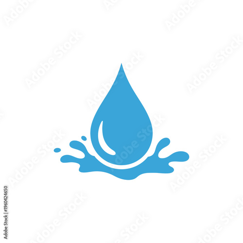 A clear blue water droplet splashing with concentric ripples emanating outwards, signifying purity and liquid motion on a clean white background