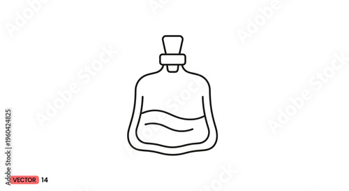 Minimalist Line Art Icon of a Glass Bottle with Liquid and Cork Stopper