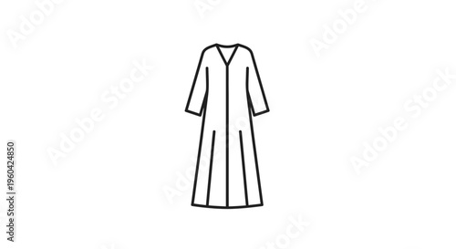 Minimalist Line Art Icon of a Long Dress or Abaya with V-Neck and Long Sleeves