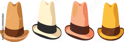 Fedora Hat Set in Different Colors for Fashion Accessories, Vintage Style, and Headwear CollectionFedora Hat Set in Different Colors for Fashion Accessories, Vintage Style, and Headwear Collection