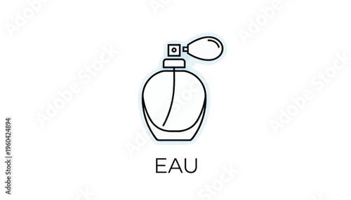 Minimalist Line Art Icon of a Perfume Bottle Labeled EAU