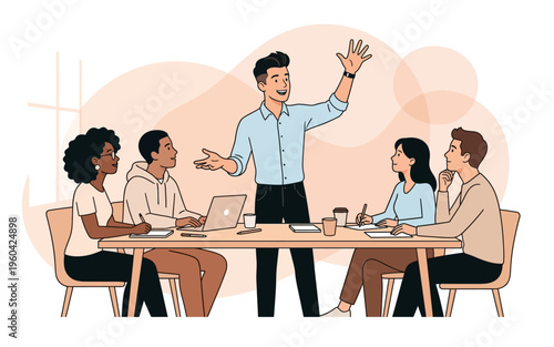 Businessman presenting to diverse colleagues.