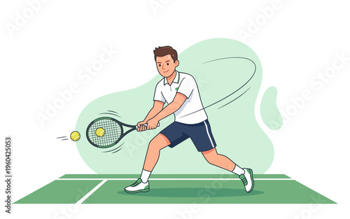 Man Playing Tennis on Court Surface.