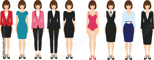 Female Character Outfit Set with Various Fashion Styles for Business, Casual, and Formal LooksFemale Character Outfit Set with Various Fashion Styles for Business, Casual, and Formal Looks