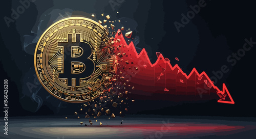 Bitcoin Crypto Currency Falling Chart Crash Decline Crisis Financial Loss