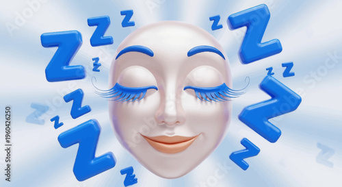 Sleeping Face Emoji with Zzz Symbols, Peaceful Sleep, Relaxation, Dreamy State