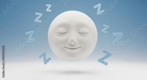 Sleeping Moon Face with Zzz Symbols, Peaceful Night Sky, Serene Sleep Concept